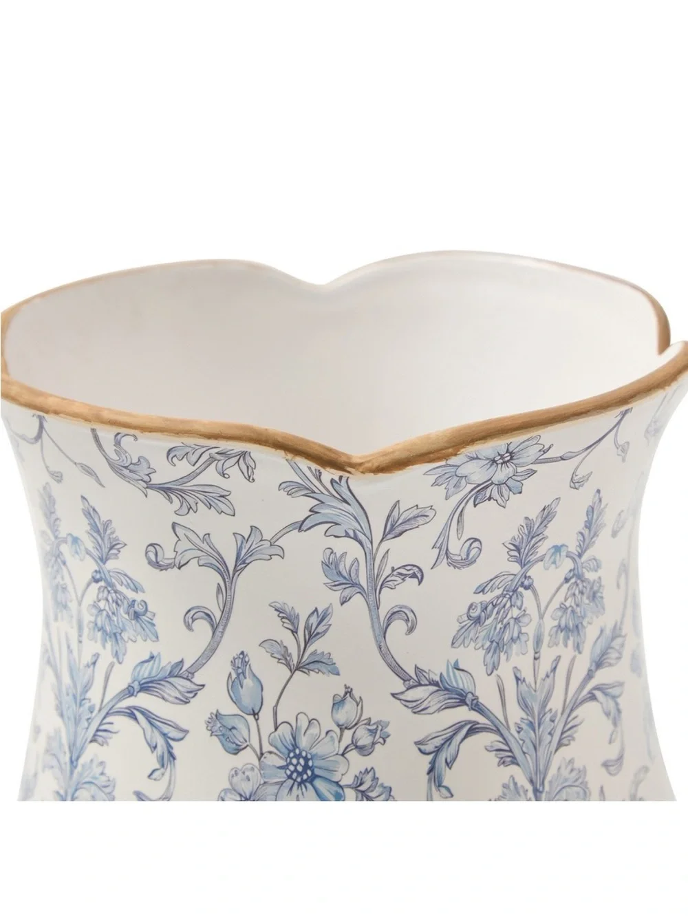 6”Ceramic Vase White/Blue Floral Scallop Trim - My Texas House